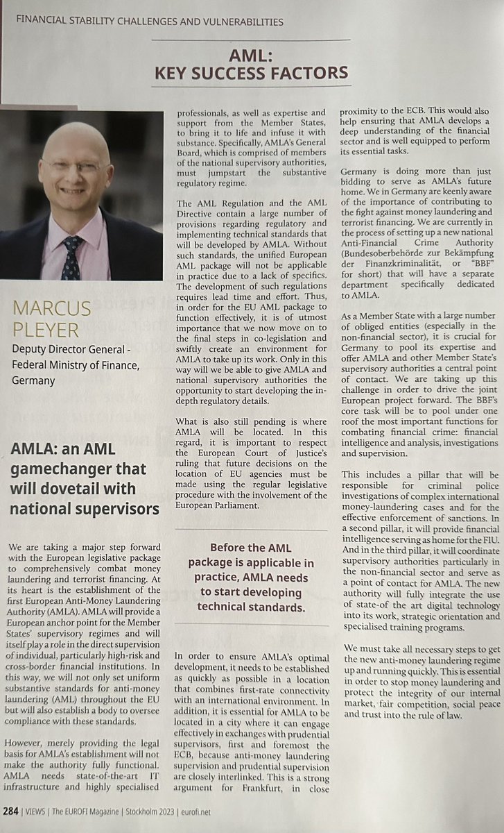 Interested in why the future European Anti-Money Laundering Authority (AMLA) will play a key role for making the new EU AML-package function effectively? You find answers in my article in the new edition of the Eurofi Magazine.
