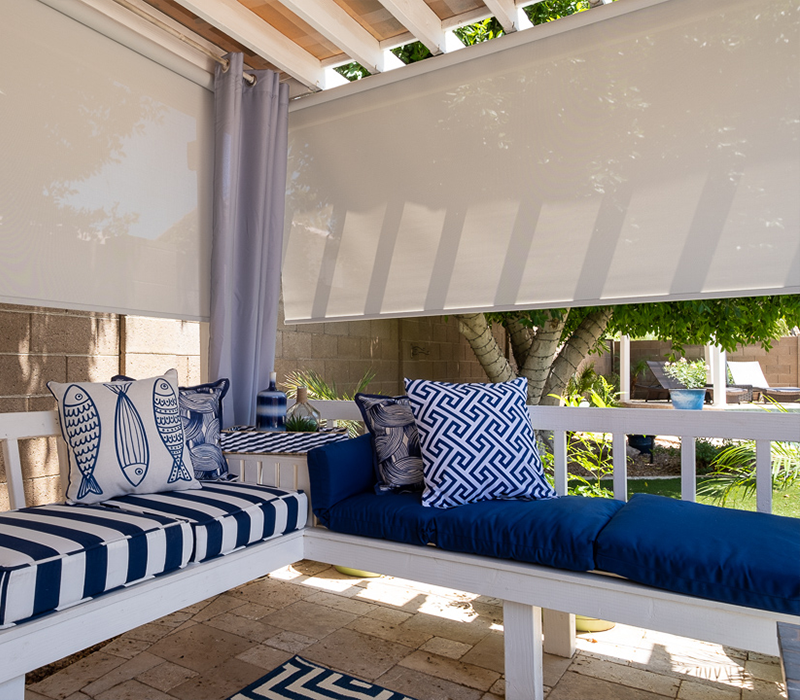 With warmer days upon us, now is the time to upgrade your outdoor space to include functional window shades to protect you (and your furnishings) from the elements!