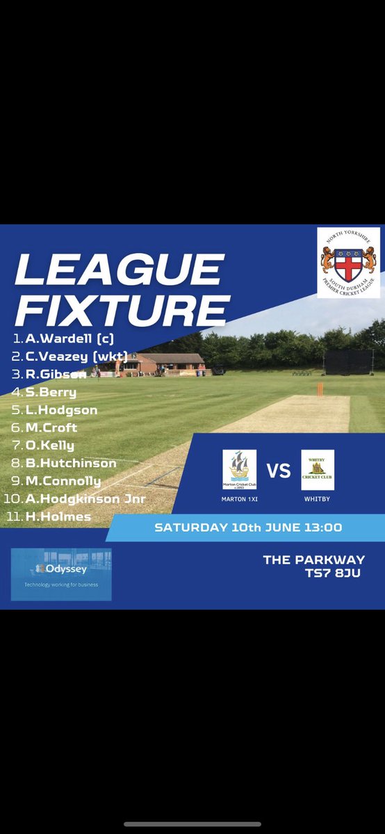 🏏1st XI Team News🏏

Marton 1sts host <a href="/whitbycricket/">Whitby Cricket Club</a> this Saturday looking to get back to winning ways! Come down enjoy the sun and watch some cricket ☀️🏏#UTM