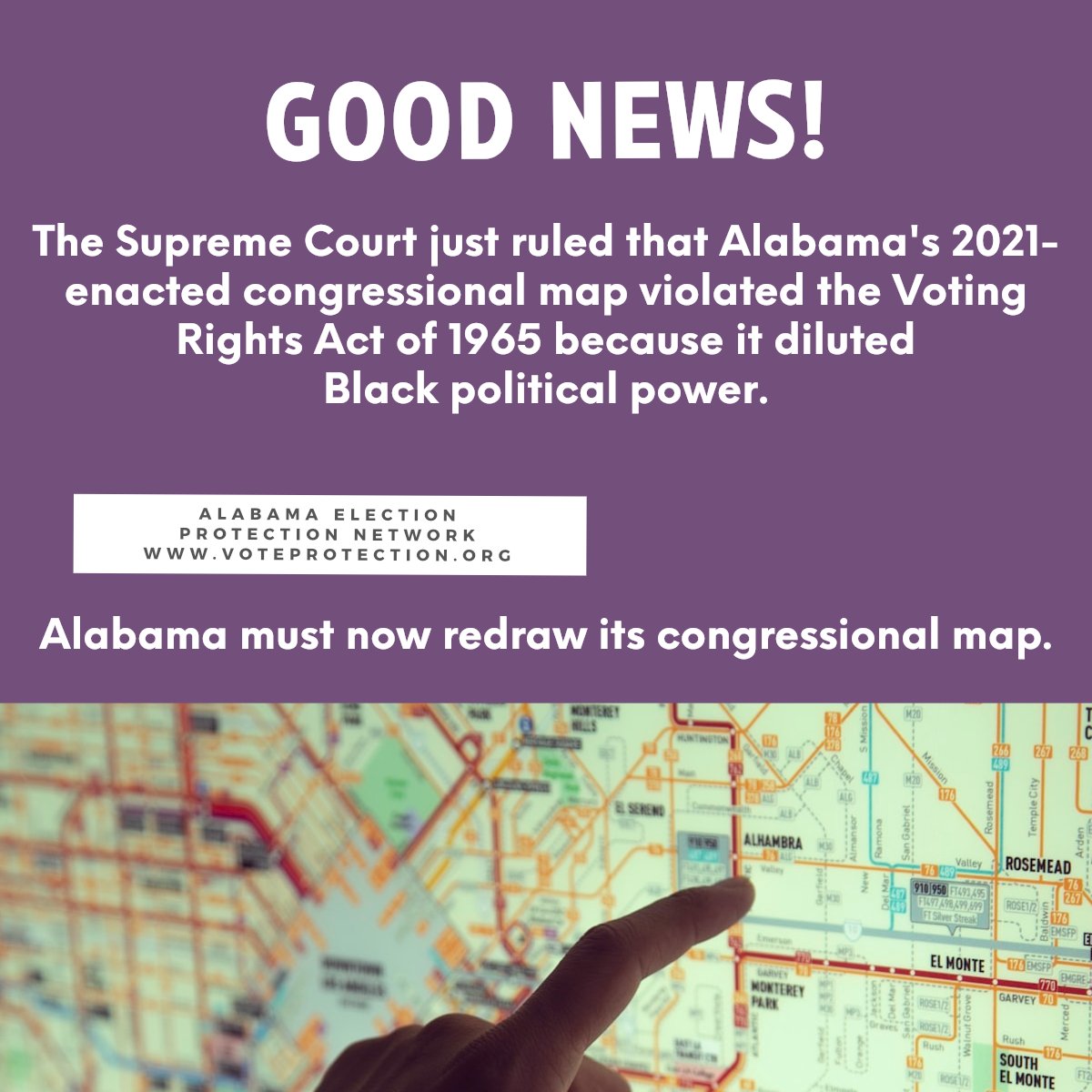 GOOD NEWS: The Supreme Court just ruled that Alabama's 2021-enacted ...
