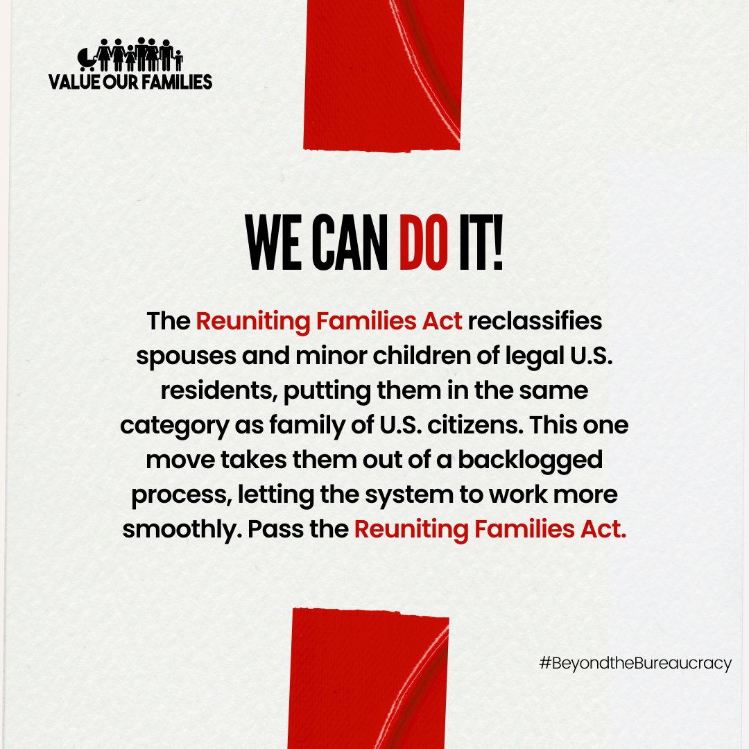 RESTORE THE WELCOME MAT❗ RAISE PER-COUNTRY FAMILY VISA LIMITS✊ It's time to knock down the hurdles that tear apart immigrant families. Pass the #ReunitingFamiliesAct! #RFA #BeyondtheBureacracy