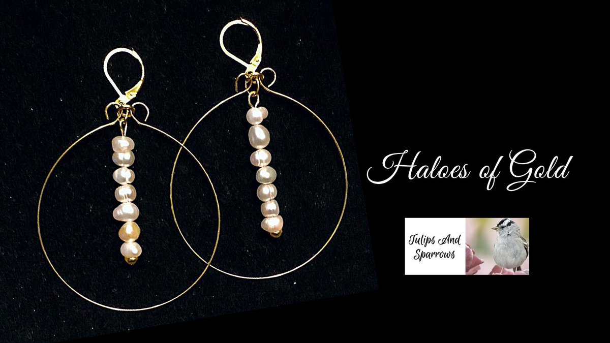 #pearljewelry #pearlearrings #junebirthstone #goldearrings #hoopearrings #leverbacks #leverbackearwires #goldjewelry #haloearrings tulipsandsparrows.etsy.com