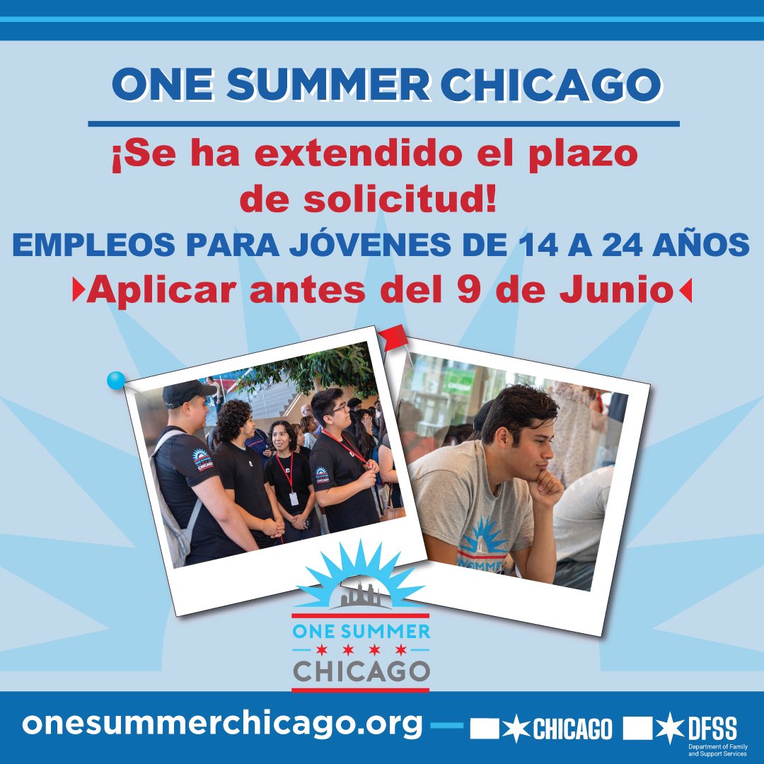 Today is the LAST DAY to apply for <a href="/1summerchicago/">One Summer Chicago</a>! Youth ages 14-24 can learn new career skills, make new friends, all while earning some cash for the summer! Apply right now at onesummerchicago.org

#MyChiMyFuture