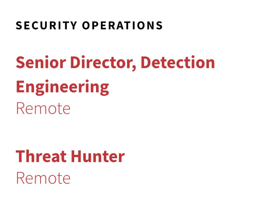 Katie Nickels (@likethecoins) on Twitter photo I know a lot of excellent people are looking for jobs right now. We have several openings at <a href="/redcanary/">Red Canary, a Zscaler company</a>, including my peer, Senior Director of Detection Engineering, and a Threat Hunter on a team I lead. I hope you'll consider applying or sharing. redcanary.com/job-openings/ I know a lot of excellent people are looking for jobs right now. We have several openings at <a href="/redcanary/">Red Canary, a Zscaler company</a>, including my peer, Senior Director of Detection Engineering, and a Threat Hunter on a team I lead. I hope you'll consider applying or sharing. redcanary.com/job-openings/