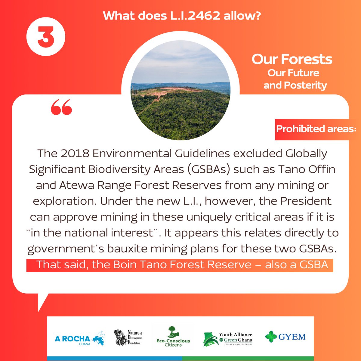 arochaghana's tweet photo. 9 Solid Points from our #June9th Press Conference. 

Today, we broke the silence on #LI2462, the legislative instrument that permits mining in our #ForestReserves.

See full press statement ⬇️⬇️
https://t.co/ZoZZNcV2zC https://t.co/QPEnzgu2dr