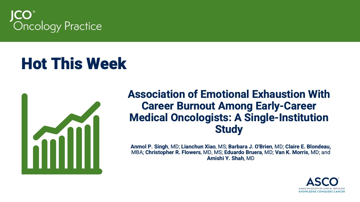 What’s 🔥 this week in #JCOOP: 
More than HALF of early-career #MedOncs have self-reported symptoms of burnout. Interventions focusing on reducing emotional exhaustion are needed to retain & promote career longevity📍 fal.cn/3yYyN #OncTwitter #PhysicianBurnout