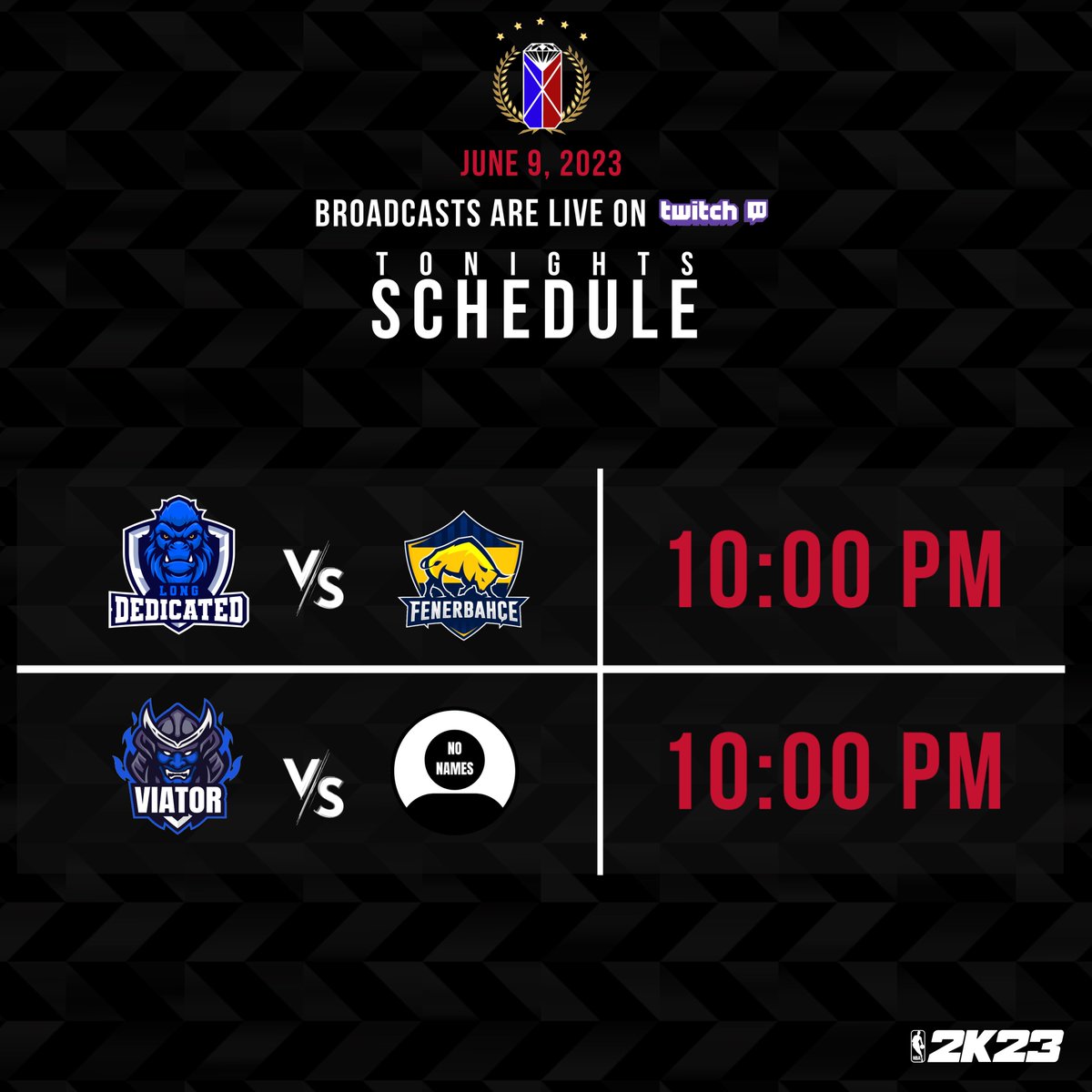 🗓 𝗧𝗼𝗻𝗶𝗴𝗵𝘁𝘀 𝗦𝗰𝗵𝗲𝗱𝘂𝗹𝗲

⏳ 22:00 CET

🇪🇺 @LongDedicated vs <a href="/FBespor/">Fenerbahçe Espor</a> 🇹🇷
🖥 twitch.tv/iknowsleepyy

🇩🇪 @IIvoViatorII vs <a href="/NoNameSquads/">No Name Squad</a> 🇫🇷
🖥 twitch.tv/miilo_tf