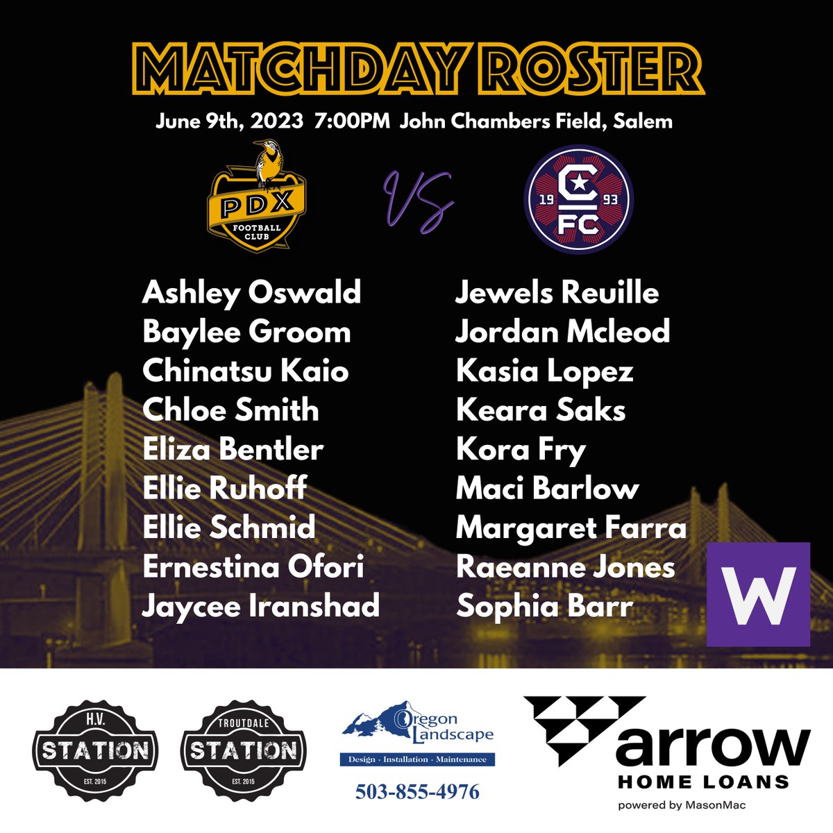 EastsideTimbers's tweet photo. Roster for today's @uslwleague game vs CFC. Let's go PDX FC!

#ThisIsEastside #Pdxfc #ForTheW https://t.co/AK0ZO6TeLo