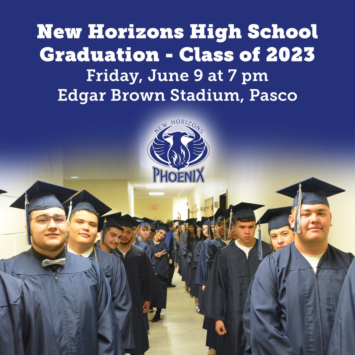 We are celebrating our graduates from New Horizons High Schools tonight, Friday, June 9 at 7 pm at Edgar Brown Stadium. This is a night to honor the hard work, dedication, and perseverance of our talented graduates. #NewHorizonGraduates #Classof2023 #ProudMoment #PascoPride