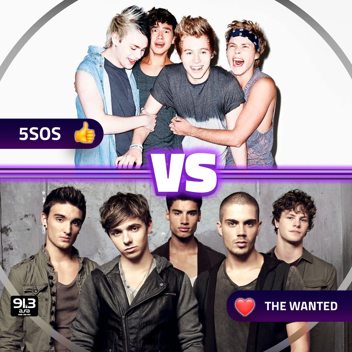 alfa913fm's tweet photo. Duelo teen pop 🎵 #5SecondsOfSummer vs #TheWanted
#Team5SOS #TeamTW #5SOS https://t.co/vnanPYmuMx