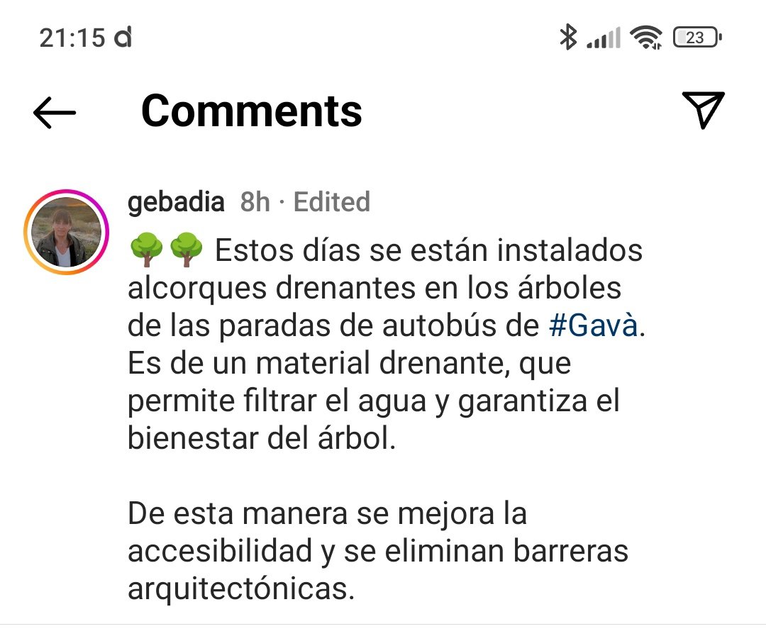 Avui ens atrevim a publicar una captura de pantalla de l'Instagram de l'alcaldessa de l' <a href="/AjuntamentGava/">Ajuntament de Gavà</a>, senyora Gemma Badia.
Creiem que hi ha iniciatives "copiables" que la ciutadania de #Castelldefels agrairia i l'arbrat, també.
#FemBarri
#FemCentre
⬇️