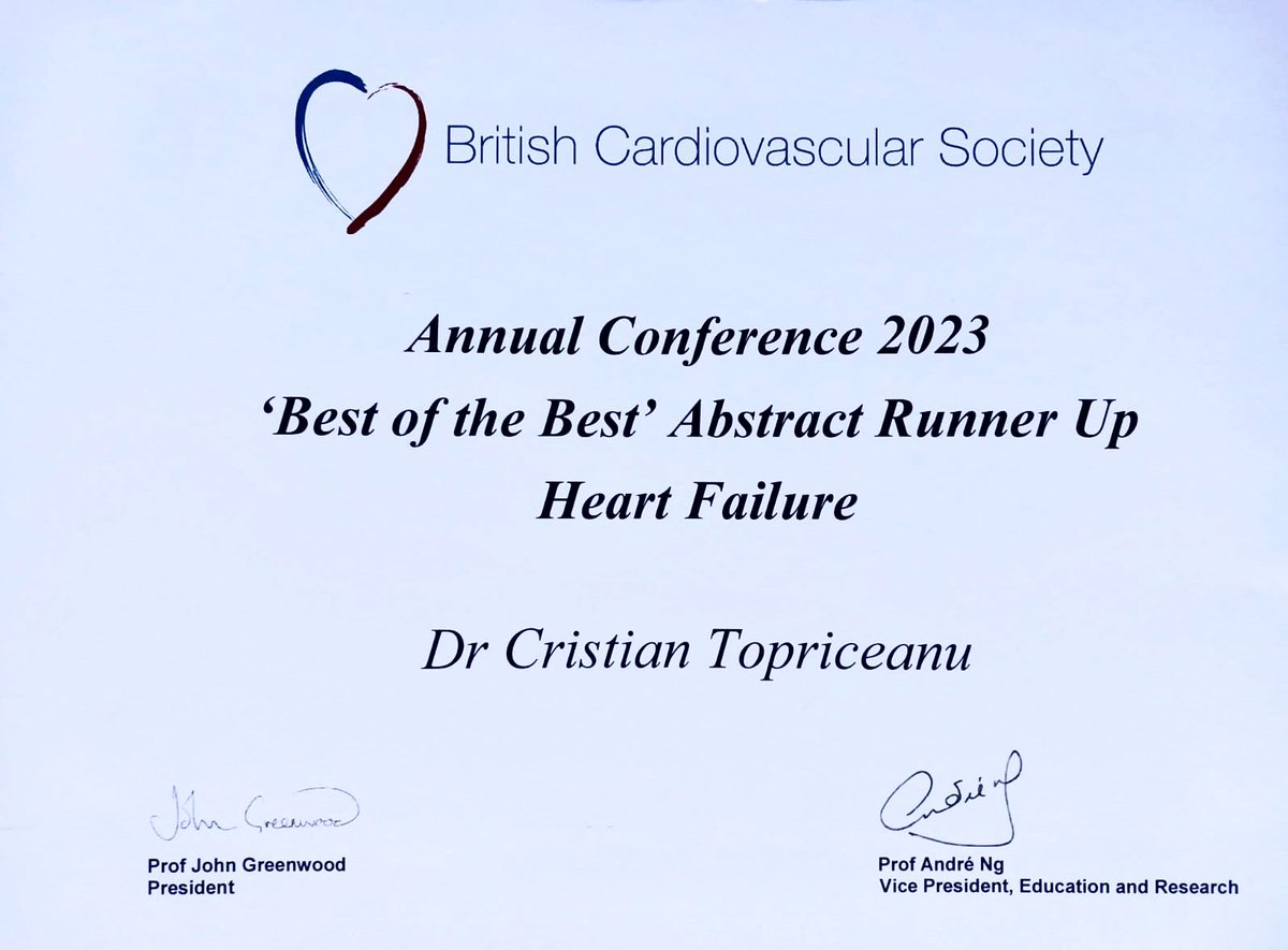 I am ecstatic to have won the 'Best of the Best' award in #CVPrev and to have been nominated for the same accolade in #HeartFailure at #BCS2023 after showcasing work conducted @MRCLHA.

Thank you for your mentorship @gabycaptur,@vgarfield87, @JccmoonMoon,@Ladyroho, @alundhughes30