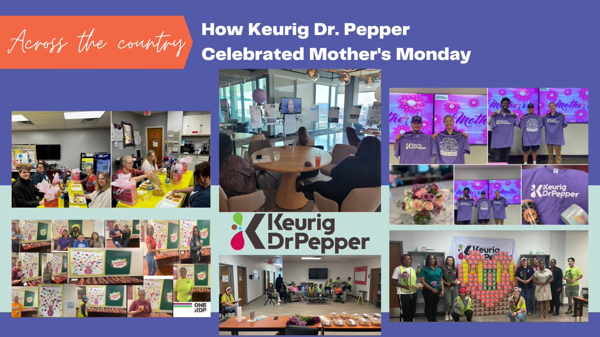 Keurig Dr. Pepper held Mother's Monday celebrations at their offices all across the country! We love to see companies show up to support working caregivers. #mothersmonday #workingmoms