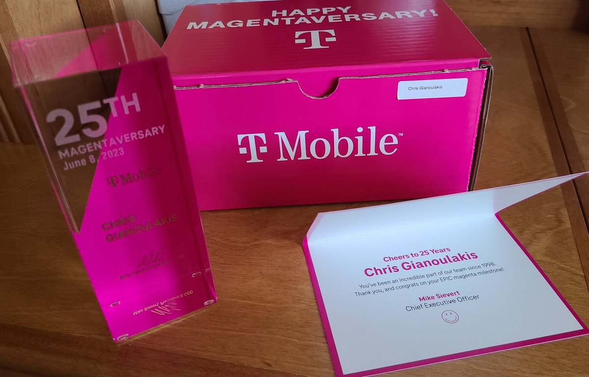 Came home to this from PTO yesterday. Thank you <a href="/MikeSievert/">Mike Sievert</a> &amp; #TMobile for recognizing my 25 Year commitment in the always changing, always interesting world of Wireless!