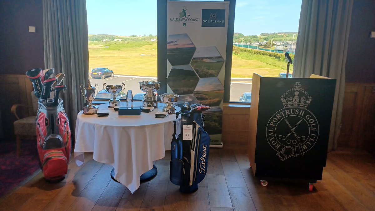 Prizes ready for the winners at Royal Portrush Clubhouse.