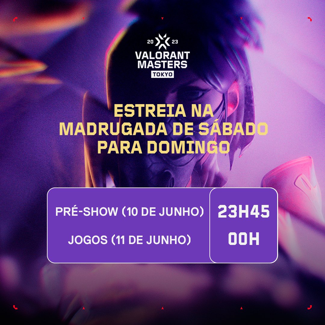 valesportsbr's tweet image. TÁ CHEGANDO A HORA!

O #VALORANTMasters Tokyo vai começar, então não esquece, estaremos ao vivo, a partir das 23h45, deste sábadão com o pré-jogo e na sequência teremos os primeiros confrontos do torneio.

🟣 valorantesports.com