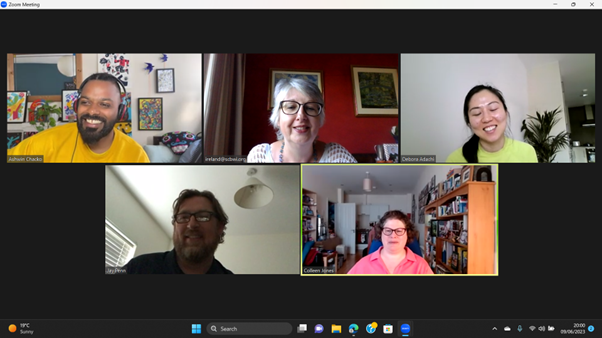 SCBWIIreland's tweet photo. Amazing session this evening connecting with SCBWI writer + illustrator members across Ireland. Thanks to @whackochacko for sharing his publishing journey experiences, a fun presentation + helpful tips + to @deboraadachiart for her insightful presentation on the London Book Fair https://t.co/WQapHJMMhh
