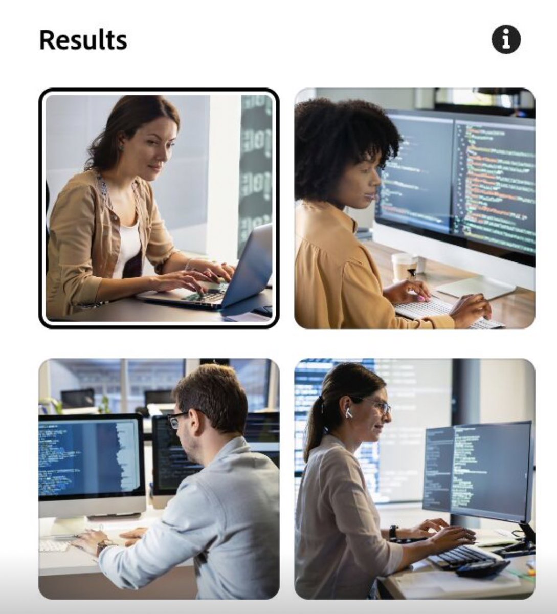 We would like to congratulate <a href="/Adobe/">Adobe</a> 

When we put "software engineer," in their text-to-image software it provided us with a diverse set of options. 

#STEM #AI #GenerativeAI #Pictures #Diversity #SoftwareEngineers