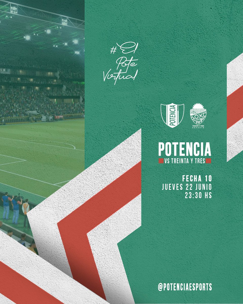 🔜 ¡HOY JUEGA POTENCIA!
🏆 #SuperligaFUFV T-27 @FUFVeSports

🗓️ Fecha 9
🆚 <a href="/MWFC_eSports/">Montevideo Wanderers</a> 
🕚 23:00

🗓️ Fecha 10
🆚 <a href="/tyteSports/">Treinta Y Tres eSports</a> 
🕦 23:30

🖥️ youtube.com/@Potencia_eSp