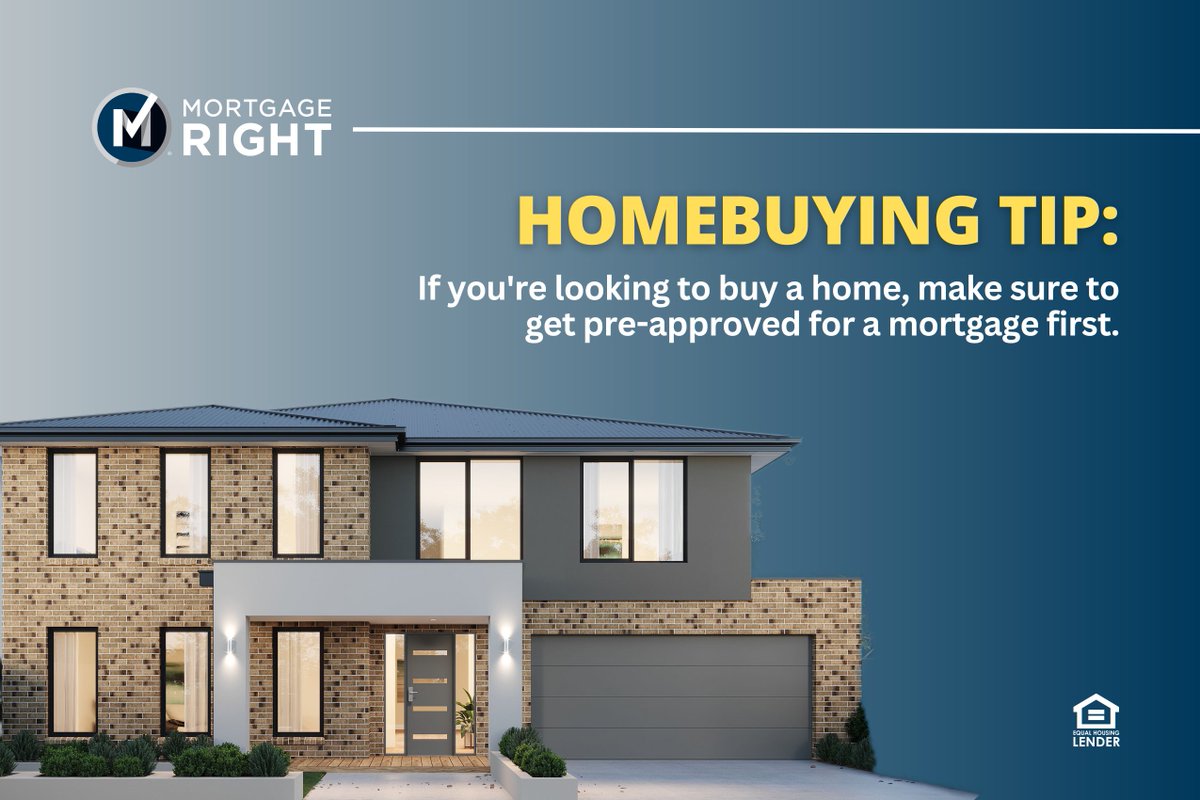marksingletonde's tweet photo. Homebuying tip: Get pre-approved for a mortgage before house hunting. This will give you a better idea of your budget and make the process smoother. Contact MortgageRight to get started. #PreApproval #MortgageRight https://t.co/vRBNYQKisp
