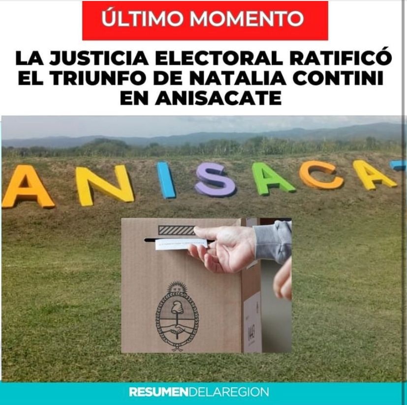 laurmachado's tweet photo. ¡FELICITACIONES NATALIA CONTINI! 💪
La Justicia Electoral ratificó el triunfo de @natycontini, quien asumirá como intendenta en Anisacate, #Córdoba, tras 27 años de gobiernos peronistas.
#LaFuerzaDelCambio 💛 https://t.co/uV1UUBW6wX