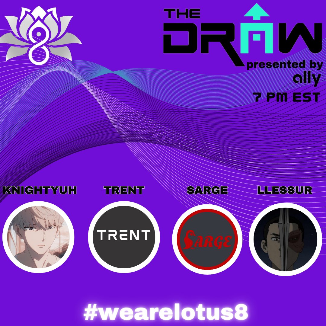 Lotus 8 Esports (@lotus8esports) on Twitter photo Lotus 8 Esports take on #TheDraw tonight at 7est. <a href="/TrentRL_/">Trent</a> <a href="/KnightYuh_rl/">LF3rd KnightYuh :)</a> <a href="/Sarge_RL/">Sarge</a> <a href="/LlessuR_RL/">LlessuR :3</a> start day 1 of The Draw to try to take home $6,500. Cheer on your favourite Organization live at twitch.tv/sarge_rl Lotus 8 Esports take on #TheDraw tonight at 7est. <a href="/TrentRL_/">Trent</a> <a href="/KnightYuh_rl/">LF3rd KnightYuh :)</a> <a href="/Sarge_RL/">Sarge</a> <a href="/LlessuR_RL/">LlessuR :3</a> start day 1 of The Draw to try to take home $6,500. Cheer on your favourite Organization live at twitch.tv/sarge_rl
