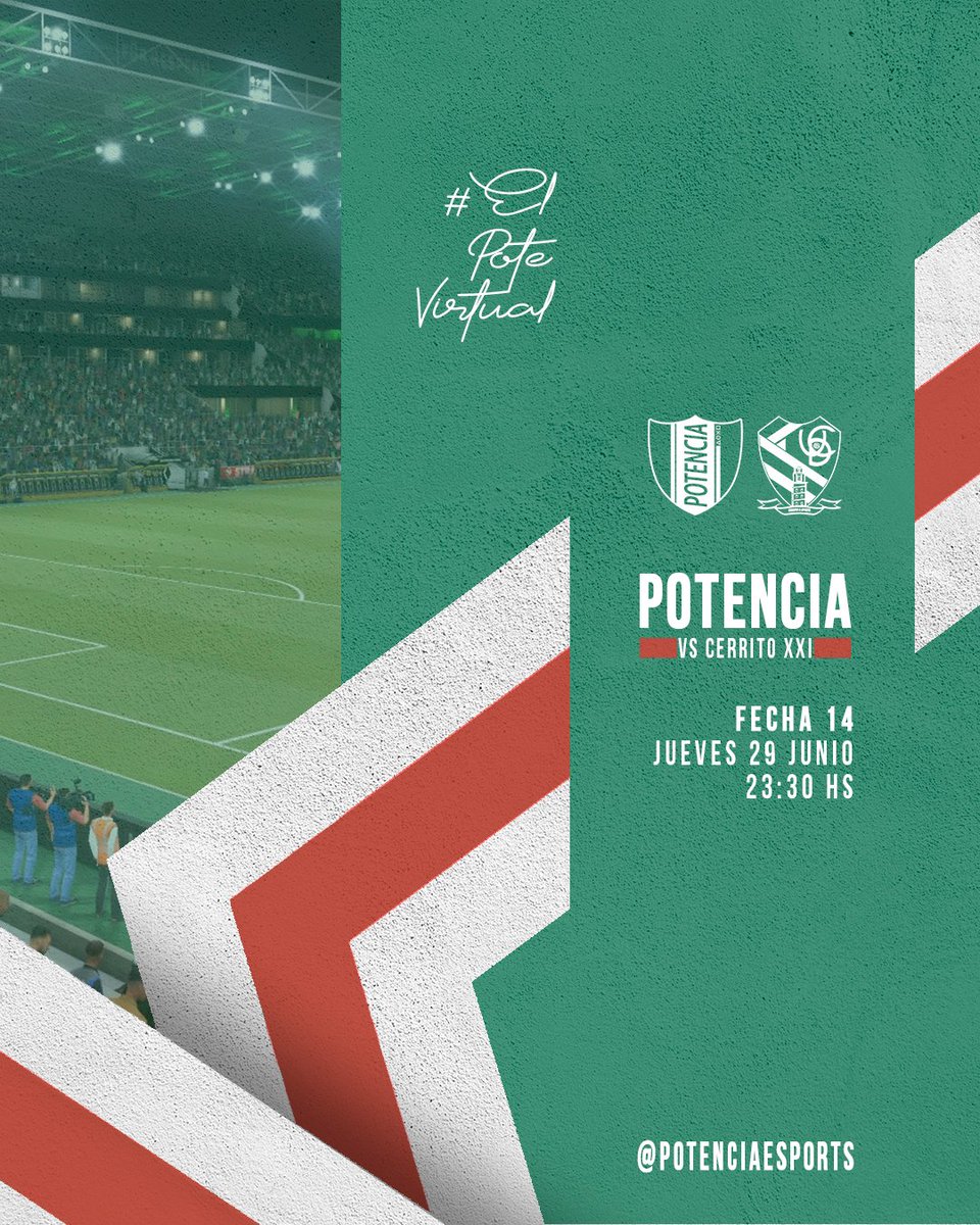 🔜 ¡HOY JUEGA POTENCIA!
🏆 #SuperligaFUFV T-27 @FUFVeSports

🗓️ Fecha 13
🆚 <a href="/EsportsDefensor/">Defensor Sporting eSports</a> 
🕚 23:00

🗓️ Fecha 14
🆚 <a href="/CerritoXXI/">Cerrito XXI 🇺🇾</a> 
🕦 23:30

🖥️ youtube.com/@Potencia_eSp