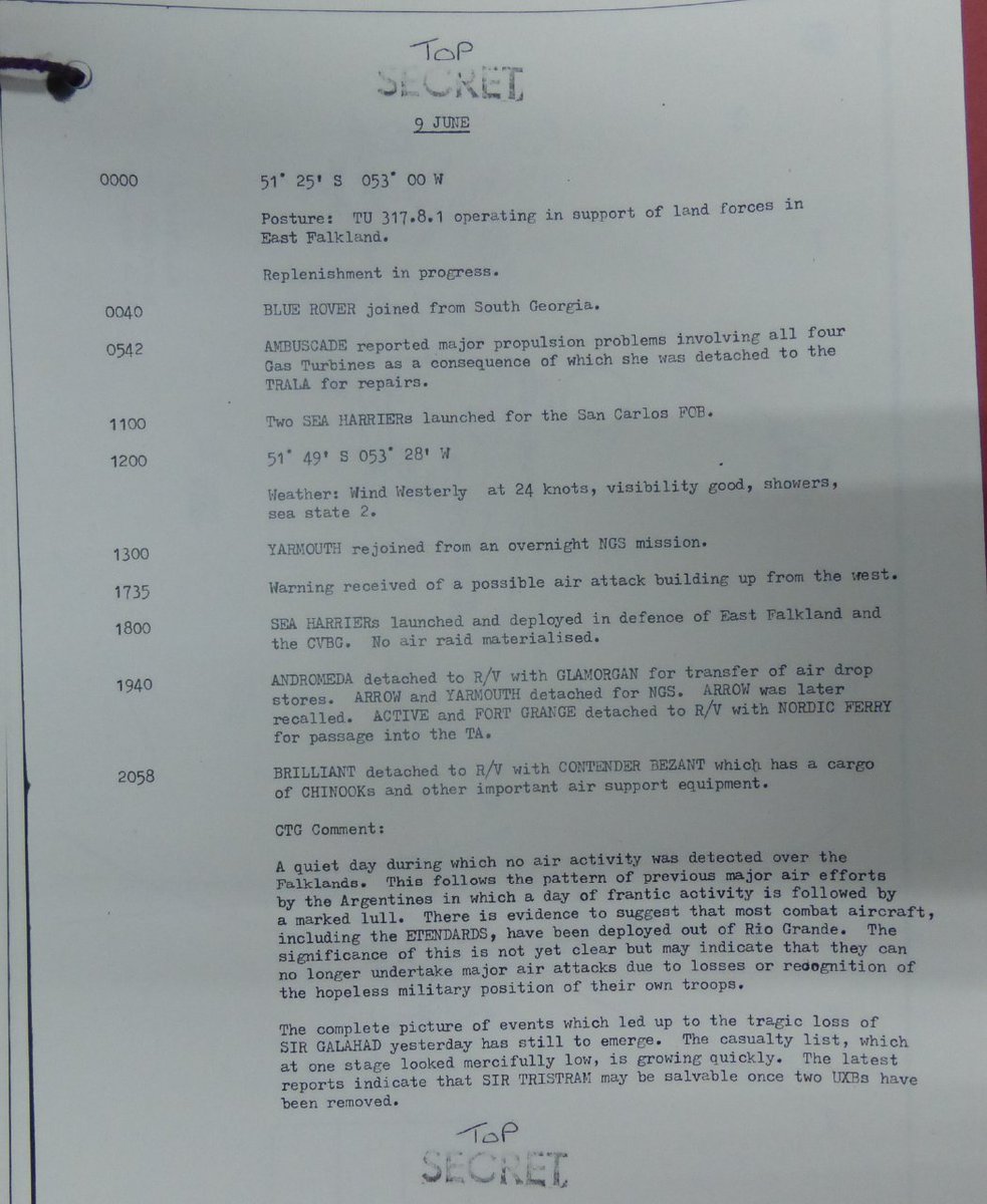 CTG 317.8 War Diary. 9Jun82. Etendards were re-deployed to Espora, to train in Exocet night firing. #Falklands #Malvinas