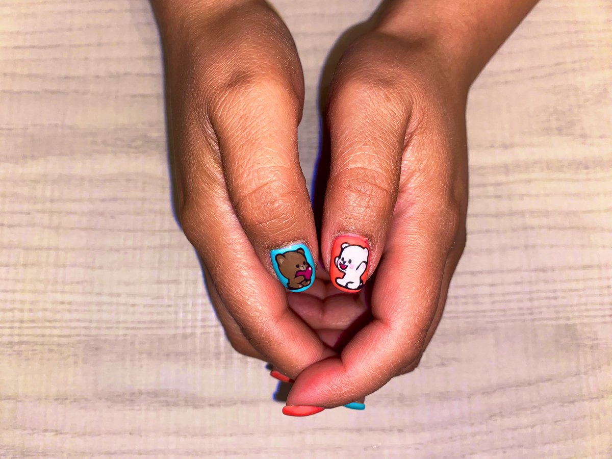 DLTorreLand's tweet photo. Cutest nails you’ll see today 🥰 @milkmochabear #nails #milkmochabear #love #cute https://t.co/tJutFqSgAY