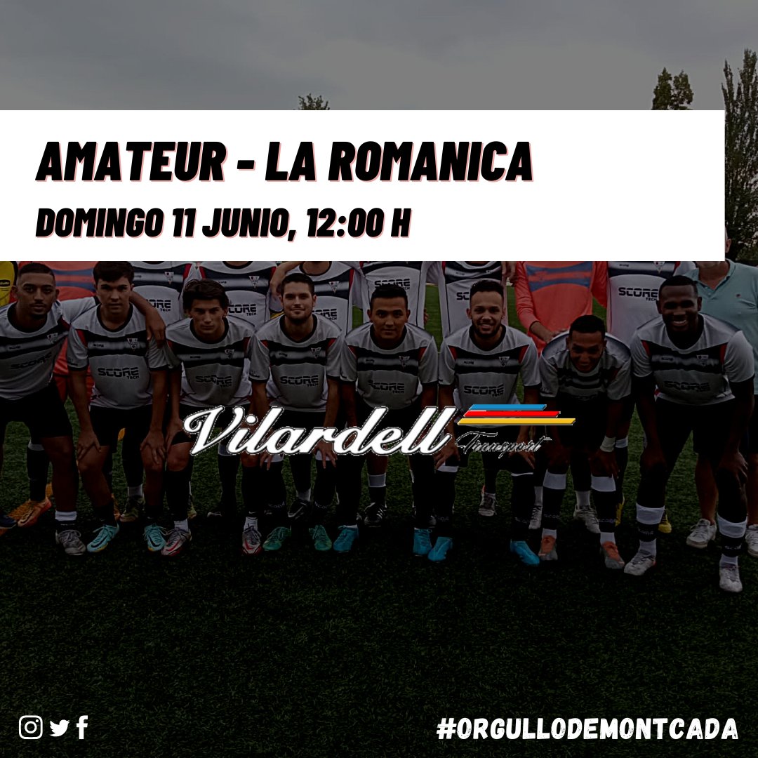 ⚽ Transports Vilardell patrocina nuestro partido de este fin de semana. 

Esta jornada es en horario unificado y nos jugamos la permanencia. 

#orgullodeMontcada