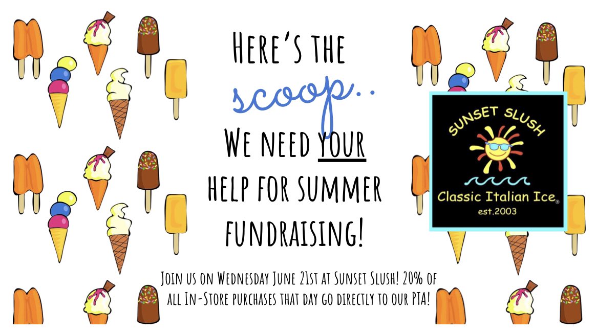 We hope you’ll join us for some summer fun with delicious treats! Our first big PTA fundraiser!! ❤️
