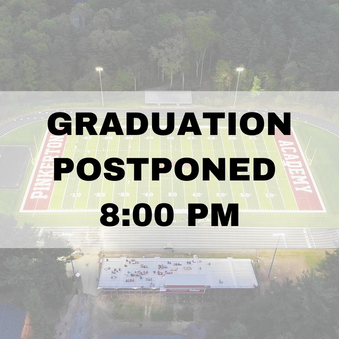 Due to the weather conditions, the graduation ceremony will begin at 8:00 pm. The gymnasium is open to visitors to get out of the rain. 

Thank you for your patience. We cannot wait to celebrate the Class of 2023! #TogetherWeArePinkerton
