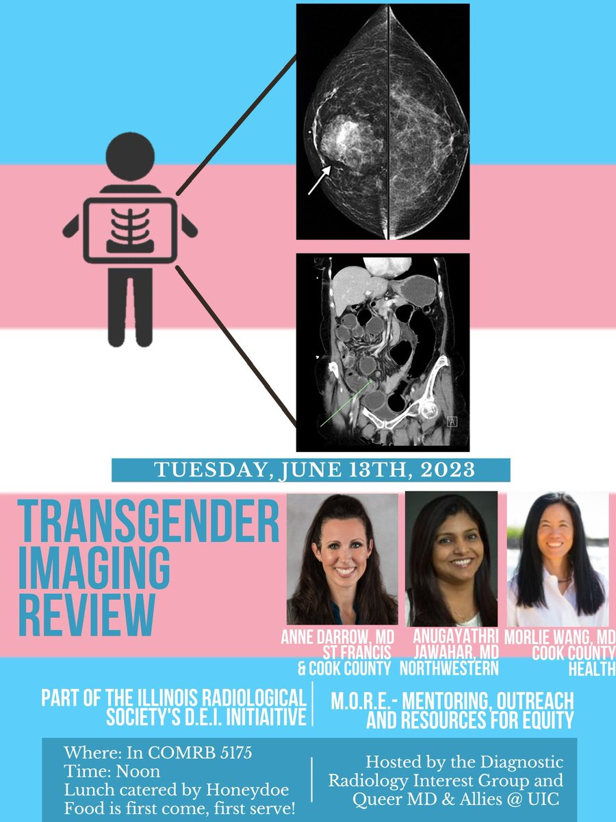 ChiRadSoc's tweet photo. 📣More speakers added! We are excited to kick off our ACR Chapter grant DEI talks with a presentation on transgender imaging, LGBTQI+ advocacy &amp; outreach! Catch us Tues 6/13 at UIC. Please email if you’d like us to come talk to your group next! 🏳️‍🌈🏳️‍⚧️ RadiologyMentoring@gmail.com https://t.co/OkTl0Oi65L