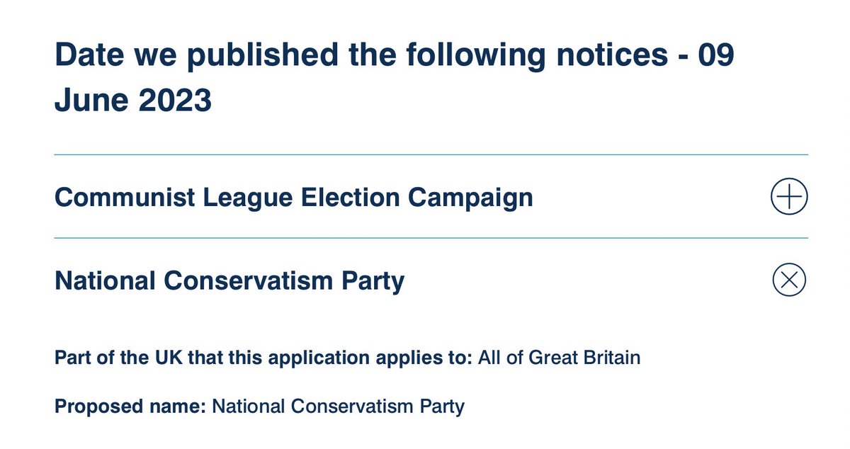 Funny that a new party has been registered with the Electoral Commission. National Conservatism Party. Who? What?