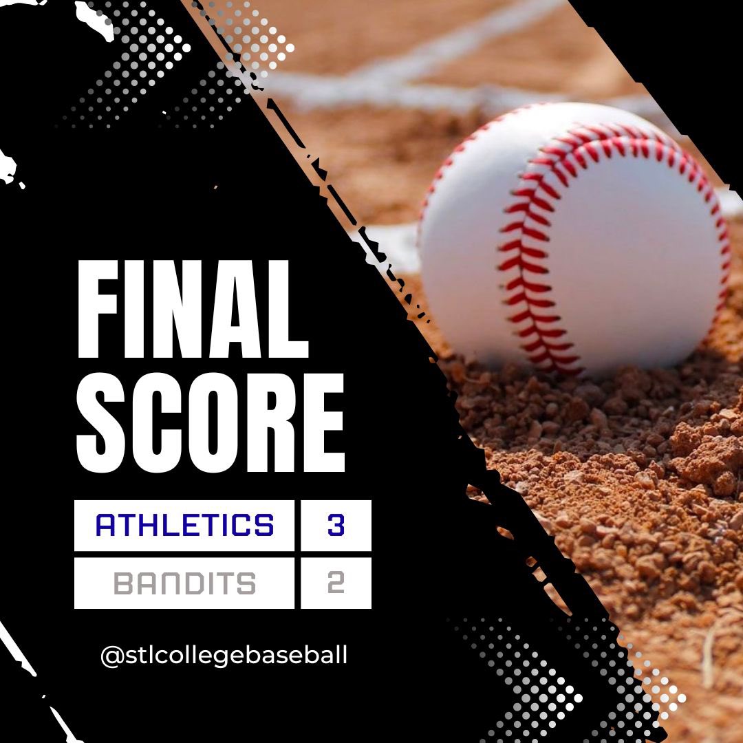 stlcollegebb's tweet photo. Athletics come out on top against Bandits 3-2

For the Athletics,
Carter Allen 2-2 with R @SCCCougarsBsb 
@thedariancrisp with HR @HCC_Hawks 

For the Bandits,
@brandon_hebrank 1-1 @RUHawksbaseball 
@tylerjm___ 2RBI @QUHawksBaseball https://t.co/TOLHBeR4fY