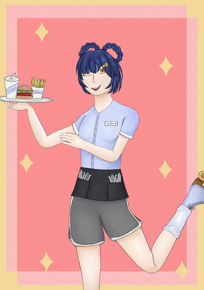 u1traheart's tweet photo. i was in @FandomFastFood! here’s my piece of xiangling serving an order at mcpaimon’s! https://t.co/rjhKV98DZ9
