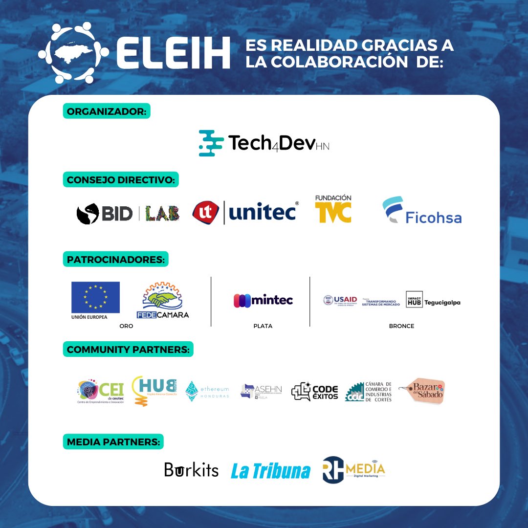 tech4devhn's tweet image. Agradecemos a todos los socios y aliados que colaboran para hacer realidad este evento nacional.

Para obtener más información, visita nuestro enlace: tech4dev.hn/eleih/

#ELEIH23 #Emprendimiento #Innovación #Honduras #Encuentro #Líderes