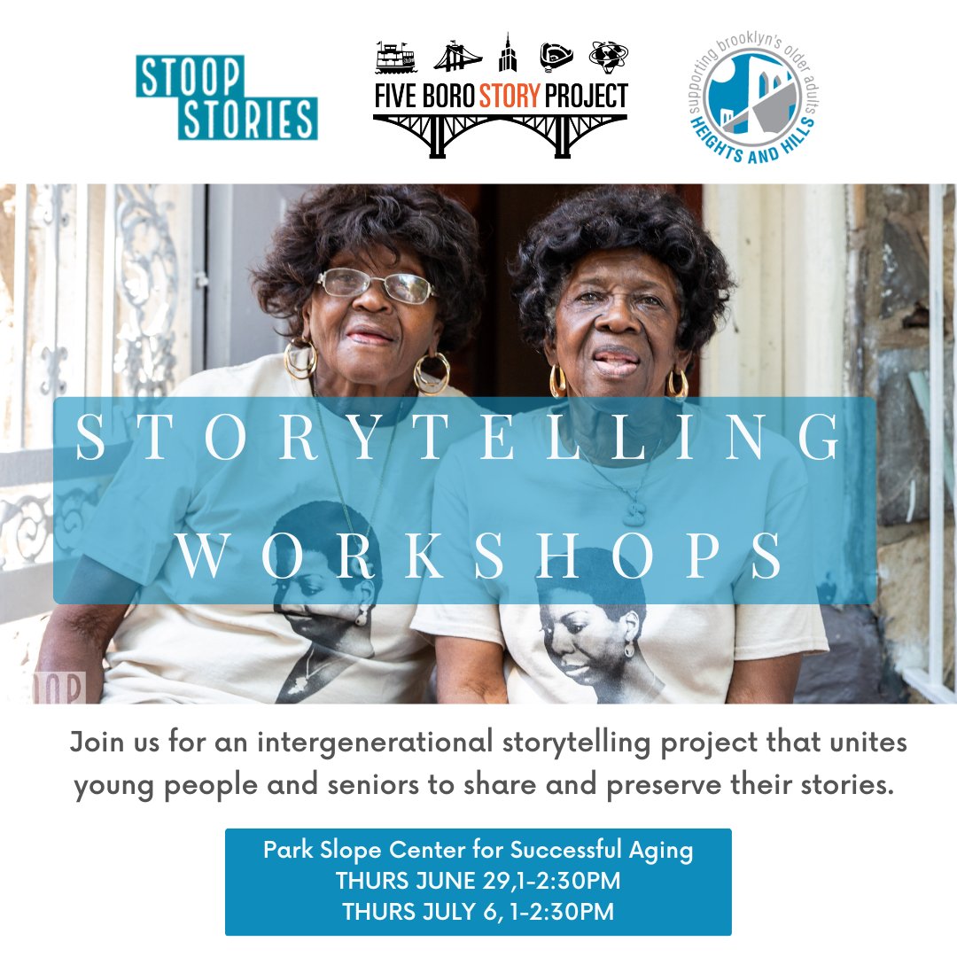 Call for Participants!

Stoop Stories and the Five Boro Story Project invite you to join us for two intergenerational storytelling workshops!  Please contact us for more details or if you plan to attend.