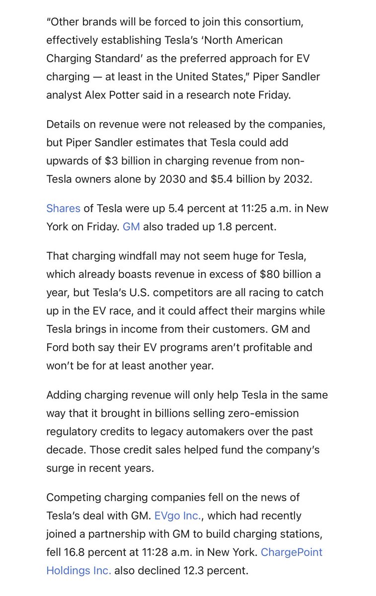 🔥🔥$TSLA set for $3 billion boost from chargers at rivals’ expense

Piper Sandler estimates that #Tesla could add upwards of $3 billion in charging revenue from non-Tesla owners alone by 2030 and $5.4 billion by 2032. 
Other brands will be forced to join consortium.

Autonews