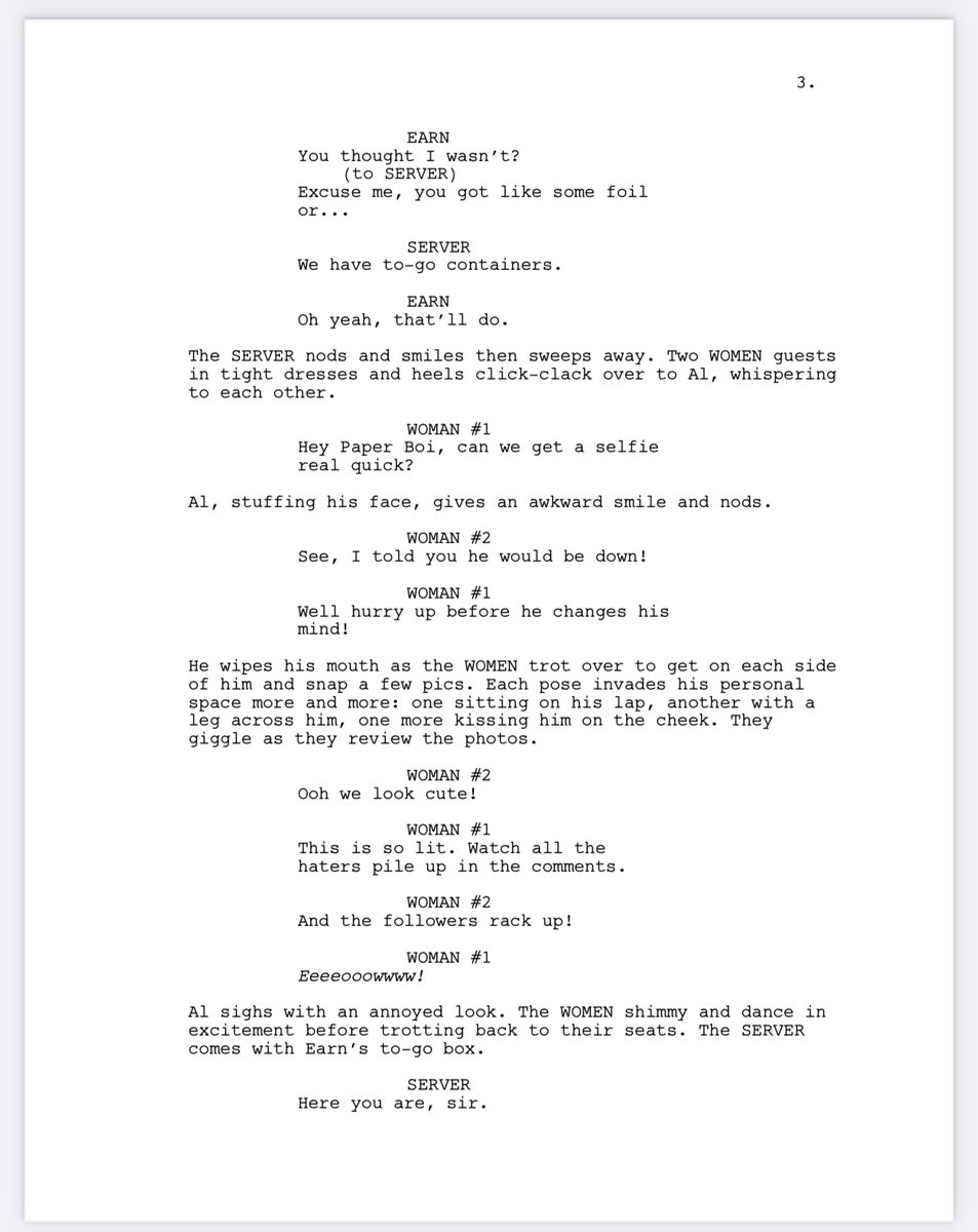 TaiFrench's tweet image. Ahh this podcast is so 🔥 
@NILES100  &amp;amp; Saeed inspired me to share my #Atlanta spec. While I #standwiththewga &amp;amp; we're pens down, take a read. 

Writers, go check out this podcast! 
Happy Fk-it Friday 🙌🏽

Here's the 1st few pages. 
Read full spec: shorturl.at/jkIR9
