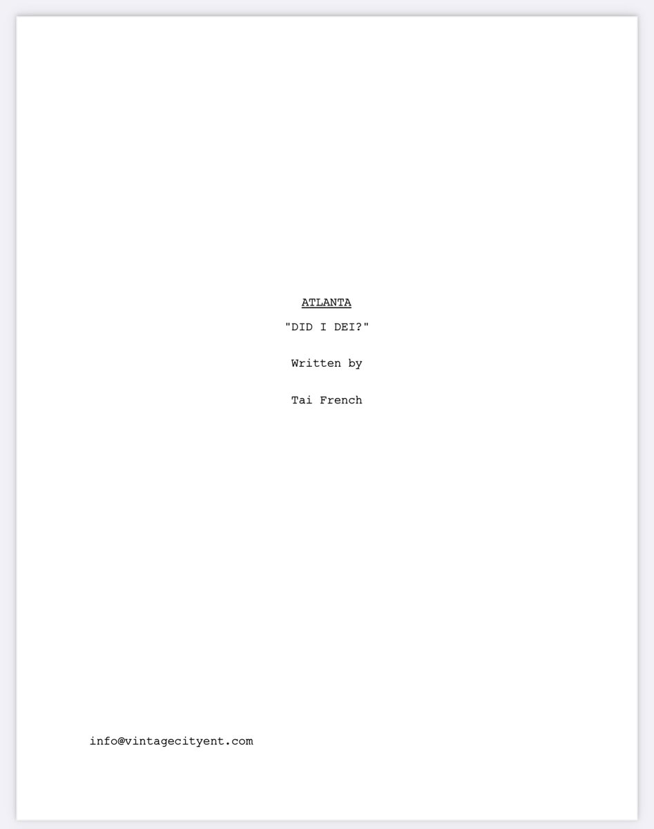 TaiFrench's tweet image. Ahh this podcast is so 🔥 
@NILES100  &amp;amp; Saeed inspired me to share my #Atlanta spec. While I #standwiththewga &amp;amp; we're pens down, take a read. 

Writers, go check out this podcast! 
Happy Fk-it Friday 🙌🏽

Here's the 1st few pages. 
Read full spec: shorturl.at/jkIR9