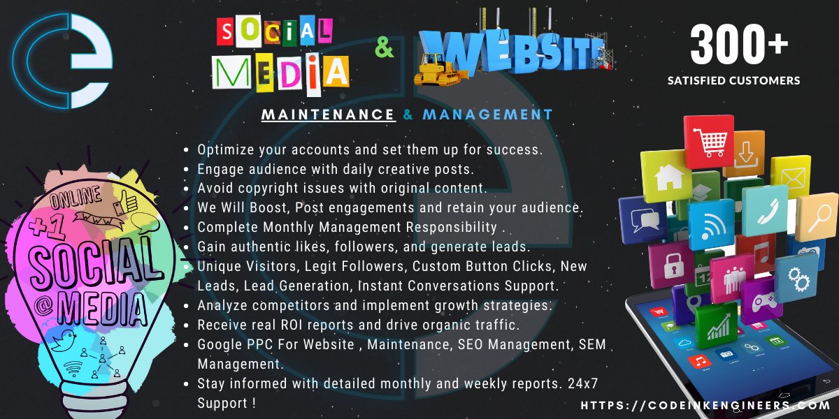 codeink_eng's tweet image. Introducing our comprehensive social media management and website maintenance services:
codeinkengineers.com
Support@codeinkengineers.com

Expert Account Optimization &amp;amp; Setup
Daily Posting with Creative Creations
Copyright-Strike-Free Content
Boosted Post Engagements