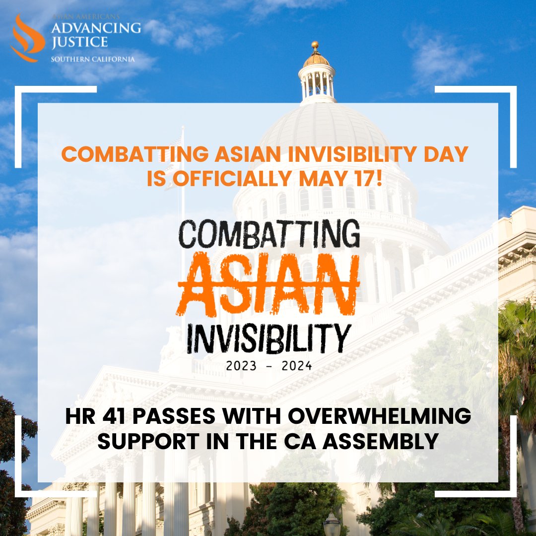 ajsocal_'s tweet photo. ๐The CA Assembly officially passed HR 41, a groundbreaking resolution recognizing the importance of combating Asian invisibility w/ support from 72 Assembly coauthors. Shout-out to @AAPILegCaucus & @AsmMikeFong! โ๐ #CombattingAsianInvisibility #AJSOCAL #AAPI #Caleg https://t.co/UhfGzmmp49