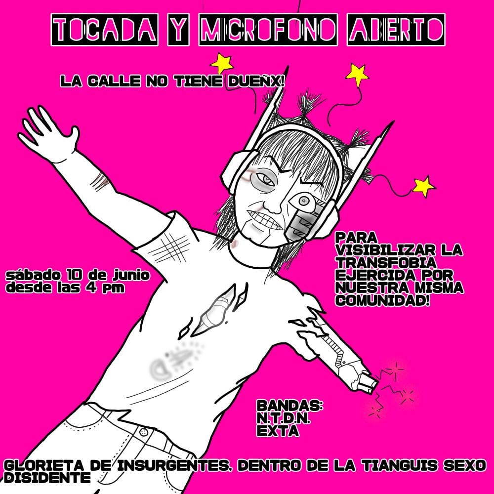 LaTianguis's tweet photo. Sábado 10 de junio 4:00 pm 
TOKIN "La calle no tiene dueñxs"
PASARELA "No tengo que demostrar nada" 

Seguimos resistiendo en el espacio, y a los mismos ataques dentro y fuera  de la comunidad, nos pronunciamos encontrá de discursos transfóbicos dentro de la espacia. https://t.co/QwpvruKhXZ