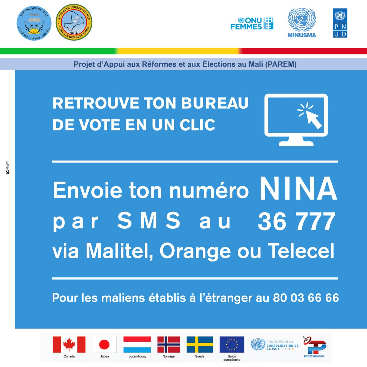 #Mali #France 
Pour connaitre son bureau de vote a partir du son NINA du Mali et de la Diaspora #AIGE #Mali #18juin #Referendum