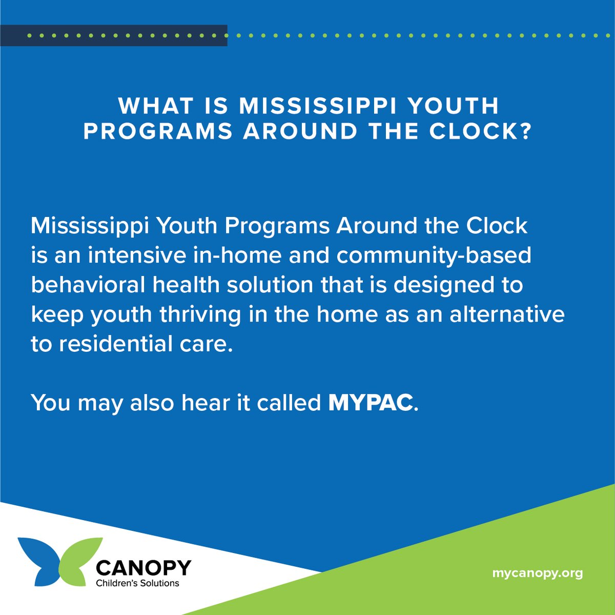 canopychildren's tweet image. Canopy has 13 solutions serving children and families across Mississippi in the areas of behavioral health, education and social service.  Follow along on social media for the next six days to learn more about this solution. #SolutionSpotlight #MYPAC