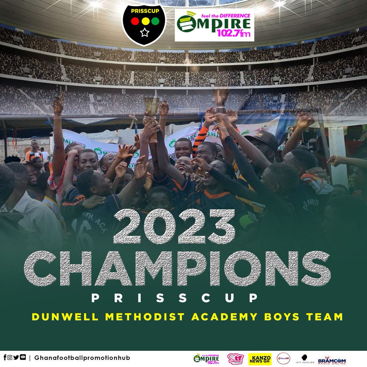 ghfootballpromo's tweet photo. We present to you the champions of the just ended #prisscup2023 tournament which was organized by Ghana Football Promotion Hub at the Effiakuma Astro Turf on June 8 and 9, 2023 respectively.
Dunwell Methodist Academy Boy's Team won the boys section.
#prisscup2023 #ghfootball https://t.co/bpYXSLD0dJ