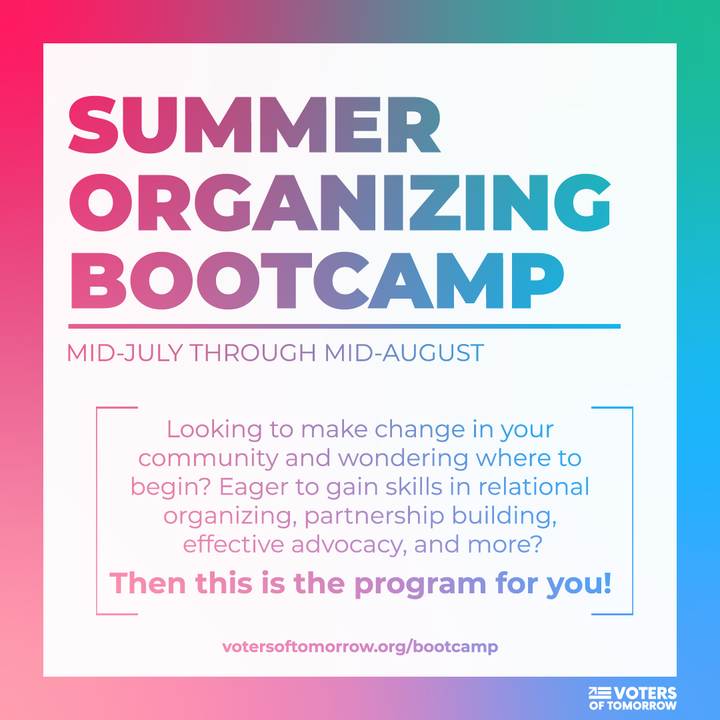 VotersTomorrow's tweet photo. ATTENTION GEN Z!

Are you looking for a way to make change in your community? Want to gain skills in organizing, effective advocacy, and more? Want to connect with youth organizers around the country?

Apply to the first ever VOT Organizing Bootcamp!

https://t.co/CYX5PYsH0d https://t.co/C0nr8lRLzh