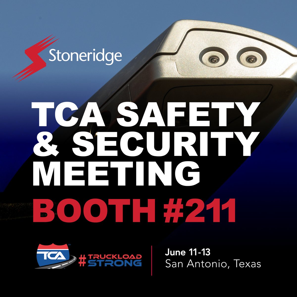 StoneridgeInc's tweet photo. Stop by booth #211 at @TCANews’s Safety & Security Meeting in San Antonio, Texas to meet some of the Stoneridge team, learn more about our products and check out the industry’s leading camera monitor system, MirrorEye, in person! #MovingMobilityForward #TruckloadStrong https://t.co/jJOvkO0O69