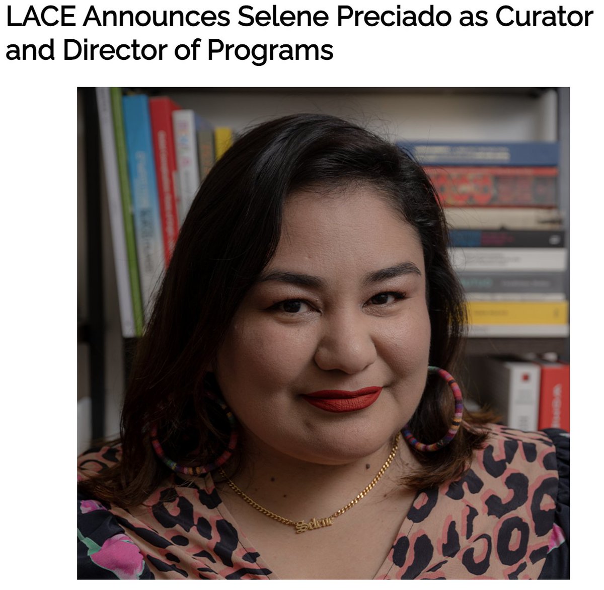 Congratulations to our very own Selene Preciado, who will join <a href="/welcometolace/">LACE (Los Angeles Contemporary Exhibitions)</a> as Curator and Director of Programs.

We appreciate Selene's years of dedication to the Getty Foundation, including her leadership role in managing the #GettyMarrow Undergraduate Internship program. We